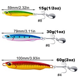 Dr.Fish 3 Pack Jigging Spoons Metal Casting Jigs Bladed Treble Hooks Saltwater Casting Spoons Surf Fishing Trolling Lures Vertical Diamond Jigs Mackerel Striper Bluefish Lures 1oz #6