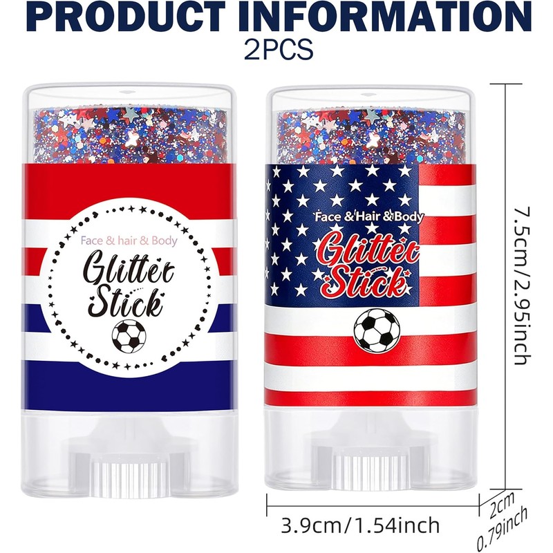 Body Glitter Stick, 2PCS Glitter Stick, cabello rojo blanco azul,