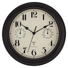 Foxtop Wireless Wall Clock, Indoor Outdoor Weatherproof Wall Clock with Temperature Display and Hygrometer, No Ticking Noise, Silent Retro Clock for Patio, Bathroom, Kitchen, Living Room, Home Decor