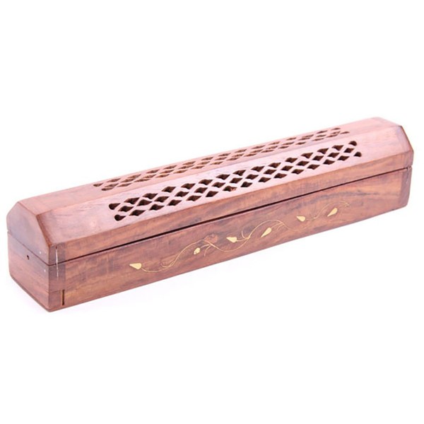 Eazydeal Sheesham Wood Incense Box with Brass Inlay Vine Design,