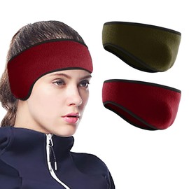 2 Pieces Winter Sports Headband Warmer Sports Ear Muffs Headbands Warm Windproof Headband for Men and Women Burgundy Army Green