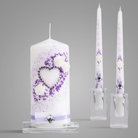 Unity Candles for Wedding Ceremony Violet - Wedding Candles for Ceremony Set of 3 Ceremonial Candles - 6" Pillar & 2 10" Tapers Wedding Candle - velas matrimoniales mesas decorativas para Fiesta Set