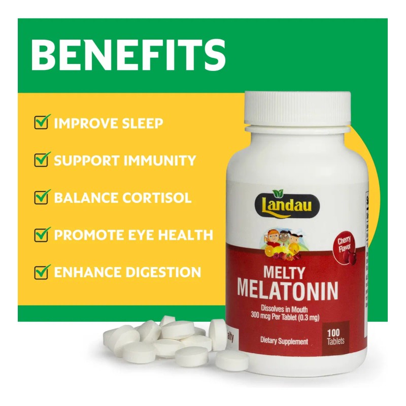 Landau Melatonina Melty 0.3mg Sabor Cereza 100 Tabletas