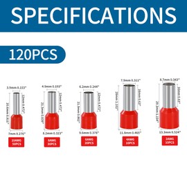 SRXECT 120PCS Wire Ferrule Kit Copper Crimp Ferrule Connectors Insulated Pin Cord End Terminals AWG(10 8 6 4 2) Gauge