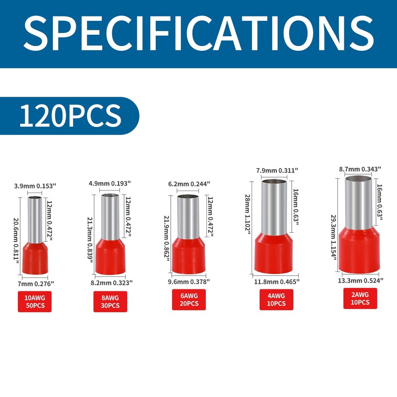 SRXECT 120PCS Wire Ferrule Kit Copper Crimp Ferrule Connectors Insulated