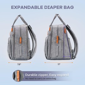 RUVALINO Diaper Bag Backpack-Multifunction Baby Travel Bag with Changing pad, Insulated Bottle Holders & Pacifier Case, Large Capacity, Waterproof, Gray XL