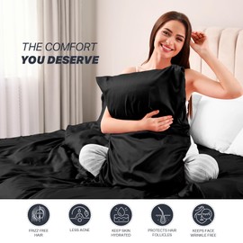 AL AHMEDANI LINEN Satin Black Sheets Queen - Luxurious 4-Piece Silk Sheets Queen Size Bed Set - Silky Smooth, Deep-Pocket 1 Fitted Sheet, 1 Flat Sheet, 2 Pillowcases
