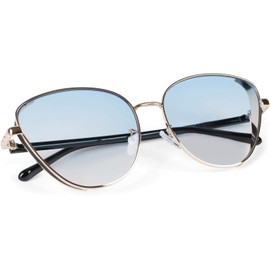 styleBREAKER Women's Cateye Sunglasses with Glitter Element, Metal Frame and Polycarbonate Lenses, Cat's Eye Shape, Retro Look 09020104, Frame gold / glass blue tinted