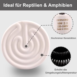 DERNORD Reptile Heat Lamp Terrarium 50 Watt Pack of 2 - Ceramic Heater for Turtle Prehistoric Crabs Spider Chicks Snakes Quail E27 Heating Lamp Animals