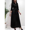 Women Black Church Dresses Maxi Button Down 3/4 Sleeves Print