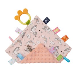 Upalupa Pink Security Blanket for Baby Girls Loveys Unicorn Baby Tags Security Blanket Soothing Sensory Taggy Blanket for 3-12 Months Babies