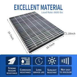 Outdoor Galvanized Steel Drain Grate,20x20 Heavy Duty Drain Cover,B125 Class Channel Grate,Rust-Proof Metal Sewer Grate,Silver Square Drainage Grate for Driveway,Garage,Yard