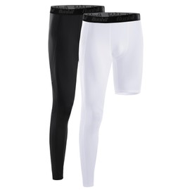 Runhit 2 Pack Men's Basketball One Leg Tight Full Length Single Leg Sports Pants 1/2 Compression Pants Athletic Base Layer Underwear Right Long S