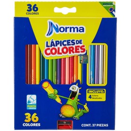 Norma Lápices de Colores Circulares, Incluye Sacapuntas, 1 Pack de 36