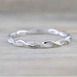 Wenbin Sterling Silver Twist Ring for Women - 925 Sterling Silver, Size 6-10 (US 6), Modern Classic Engagement Ring with Cubic Zirconia