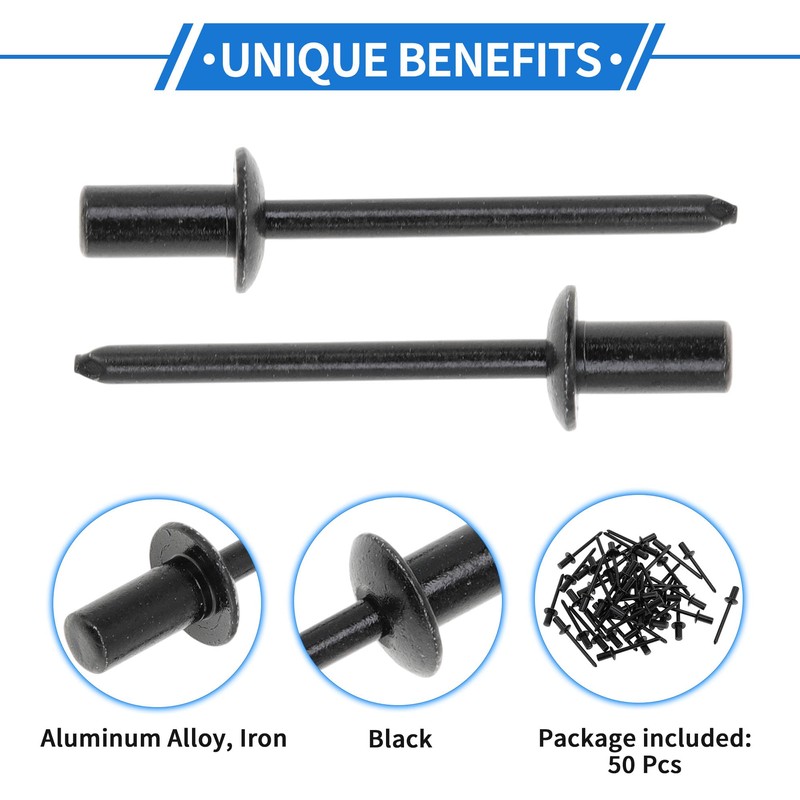 VekAuto 50 Pcs Dome Head Closed Sealing Rivets 4.8mm Grip