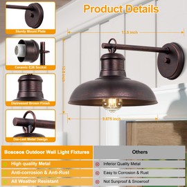 Outdoor Wall Lights 2 Pack, Farmhouse Barn Light Outdoor, Vintage Outside Wall Mount Light Fixture, Waterproof Outdoor Light for House Garage Patio Porch Doorway, Distressed Brown