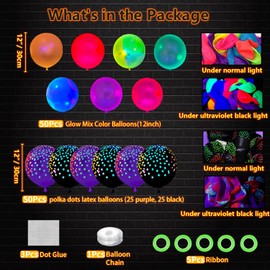 109 Packs Neon Balloons Black Light Balloons Glow in The Dark Balloons Fluorescent Polka Dot Latex Balloons Assorted Colours Light Up Balloons Neon Party Accessories Luminous Party Decoration