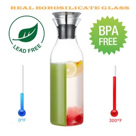 Karafu 50 Ounces/1.5 Liter Glass Carafe with Lid, Borosilicate Glass Pitcher for Hot/Cold Water, Ice Tea and Juice Beverage