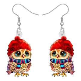 WEVENI Cute Acrylic Owl Earrings Pendant Cartoon Jewellery for Women Girls Owl Lovers Gifts, enamel, No Gemstone