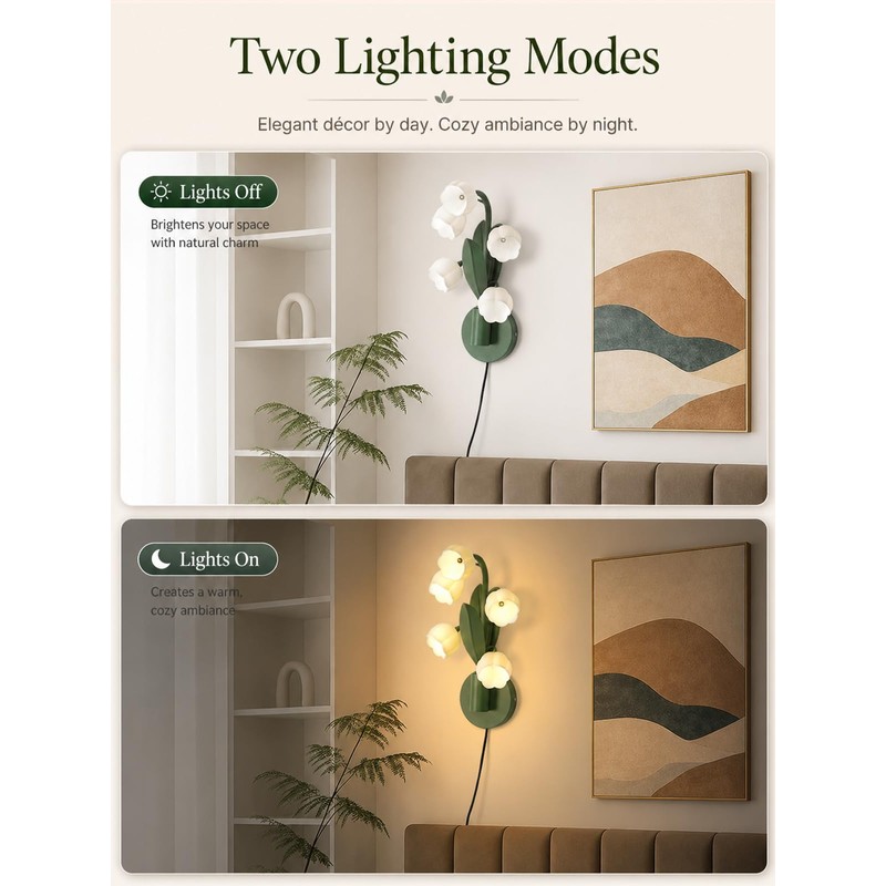 WERFOP Lily of The Valley Wall Sconce USB Plug-in Flower
