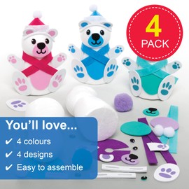 Baker Ross FE973 Build a Snow Bear Craft Kit - Pack of 4, Make Your Own Christmas Decorations, Childrens Crafts to Decorate and Display, Festive Arts and Crafts Activity