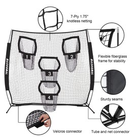BaseGoal 8 x 8ft Football Nets for Throwing,Football Target,Quarterback Training Equipment with 4 Target Pockets for Improving Football Accuracy Throwing (Black)