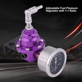 Fuel Pressure Regulator, Universal Aluminum Car 160psi Adjustable 1: 1 Fuel Pressure Regulator Oil Gauge Kit (Purple)