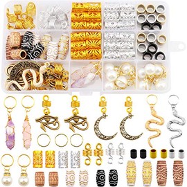 Messen 121Pcs Dreadlocks Jewelry Crystal Wire Wrapped Loc Adornment Imitation Wood Beads Braid Accessories Hair Cuffs Beard Tube Beads Pearl Pendants 