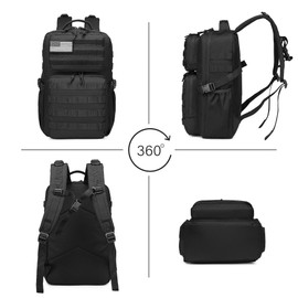 Military Tactical Backpack for Men Waterproof Daypack 3 Day Assault Pack Molle Bag with Water Bottle Holder (Black, 30L)