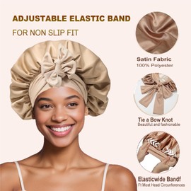 OEIEZ Double-Layer Satin Sleeping Bonnet for Women - Adjustable Elastic Tie Band, Non Slip Night Cap for Natural/Curly Hair, Prevents Breakage & Frizz, Soft Hair Wrap for Thin/Fine