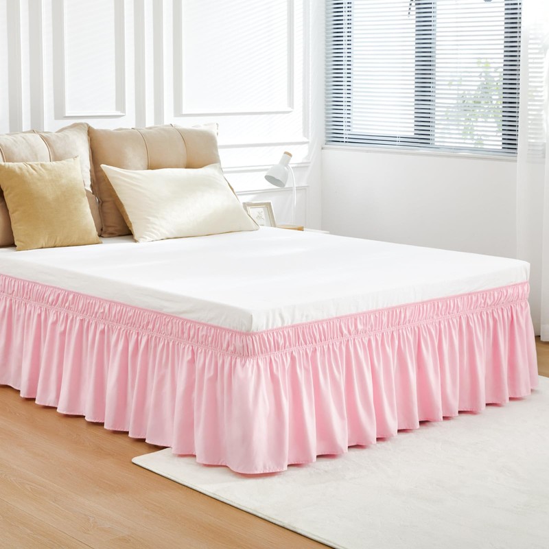 RIMELA Pink Bed Skirt Queen Size 15 Inch Drop Elastic