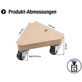 Transport Roller 134 x 134 x 134 mm, 100 kg, Plywood, PP