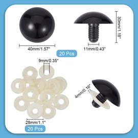 PH PandaHall 20PCS Big Safety Eyes for Amigurumi Crochet 30mm Black Craft Eyes with Washers Plastic Crochet Safety Eyes Half Round Animal Eyes for DIY Puppets Bear Crafts Animals Amigurumi Making