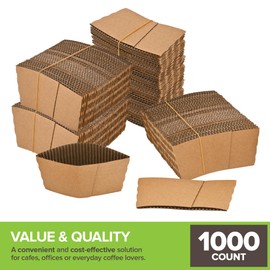 1000 Count Coffee Cup Sleeves for Hot Drinks & Cold Drinks 10-24 ounces, Recyclable & Biodegradeable Disposable Coffee Sleeves, Drink Cup Sleeve for Everyday Use, Caterers, & Coffee Shops