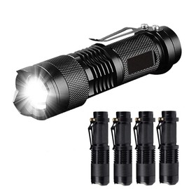 KOMI LED Torch,5 Packs of Mini LED Flashlights,Super Bright 350 Lumens 3 Modes Zoomable AA Battery Powered Torch Light with Clip for Fishing Camping Outdoors(Battery No Included)