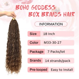 Eeanno Goddess Box Braids Crochet Hair Honey Blonde Boho Hair for Women Pre Looped Crochet Box Braids with Curly Ends (M333027, 18 Inch (Pack of 7))