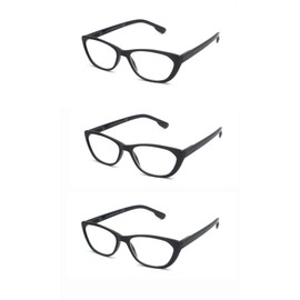 EYE ZOOM 3 Pack Ladies Cat Eye reading Glasses with Spring Hinge for Women, Black, +3.00
