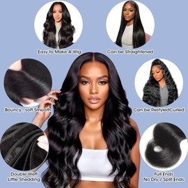 Yifute Human Hair Bundles With Frontal(30 30 30 + 18,Free Part) 100% Natural Body Wave Human Hair Extensions 13x4 HD Transparent Lace Frontal With Black Body Wave Weave 3 Bundles Real Human Hair
