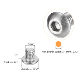 uxcell #10-32x1/4" Button Head Socket Cap Screws, 10pcs 304 Stainless Steel Fasteners Hex Bolts Screws, Full Thread Hex Drive Screws