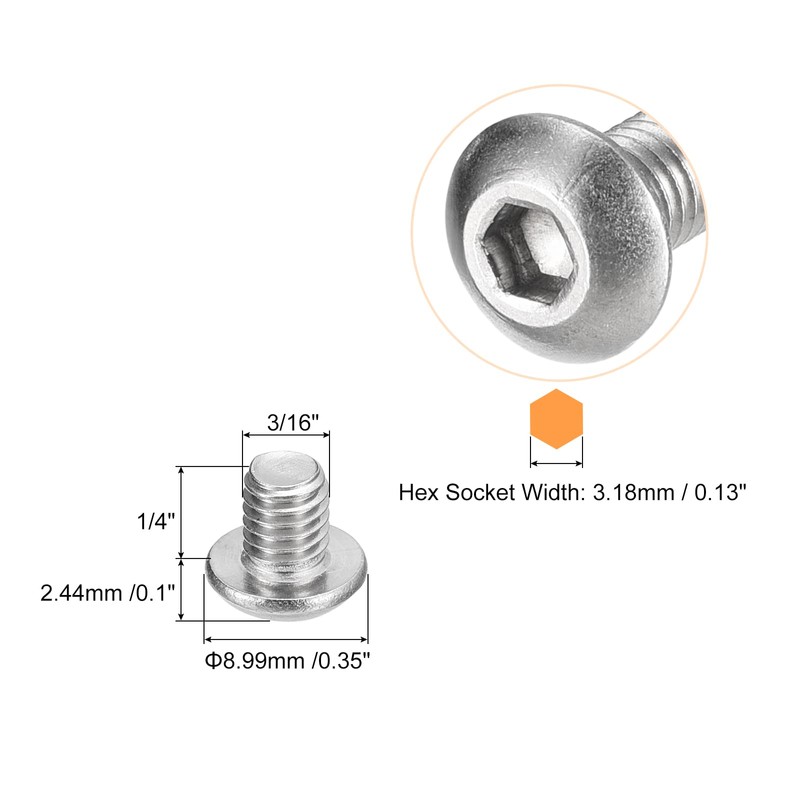 uxcell #10-32x1/4" Button Head Socket Cap Screws, 10pcs 304 Stainless