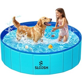 SLOOSH Foldable Dog Kiddie Pool - Portable Hard Plastic Doggie Swimming Pool, Anti-Slip Collapsible Pets Bath Tub Suitable for Kids Indoor Outdoor Backyard Use (Blue, 48" x 12")