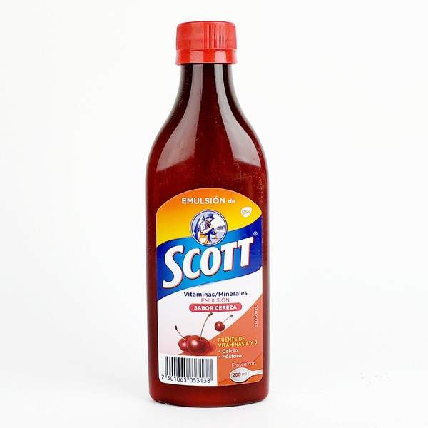 EMULSION Scott Cherry Vitamins Minerals Cod Liver Oil Aceite d Higado de Vacalao