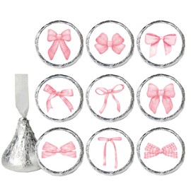 Pink Bow Party Favors Stickers, 450PCS Bowknot Chocolate Kisses Candy Stickers, Pink Bow for Baby Shower, Bridal Shower, Birthday Party Candy Labels
