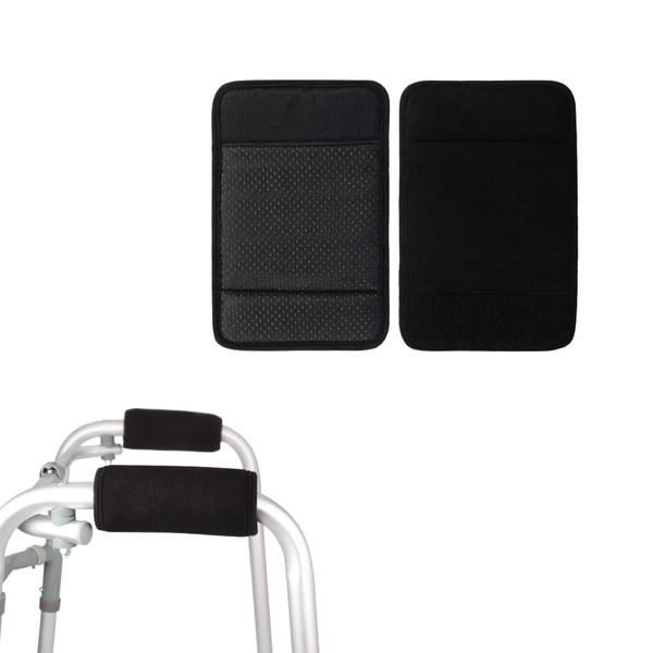 2 Pack Black Walker Cushion Hand Grip Covers, Universal Soft Padded Foam Hand Grip Non Slip Adjustable Walking Aid for Wheelchairs Crutches Rollator Walkers
