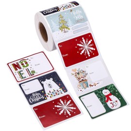 SUNCOLOR Christmas Gift Tags, 500 Count, 3x2 Inch, 6 Festive Designs, Self-Adhesive, to-from Format for Christmas Decorations Holiday Present Wrapping