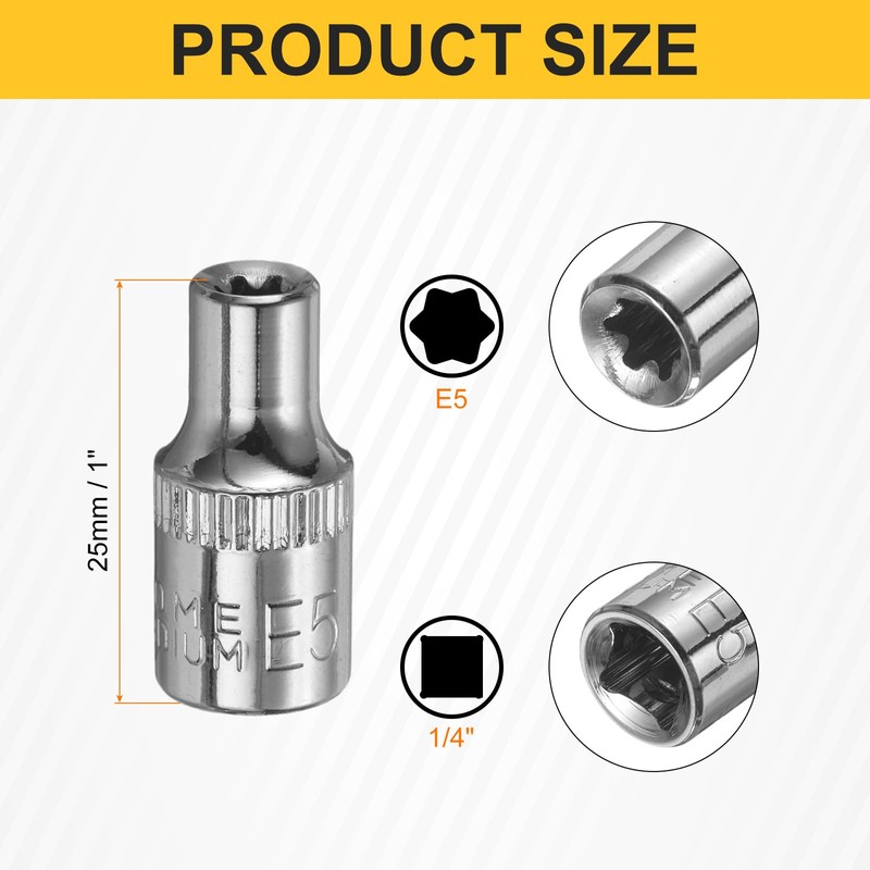 sourcing map 4pcs E-Torx Socket 1/4" Drive E5 External Torx