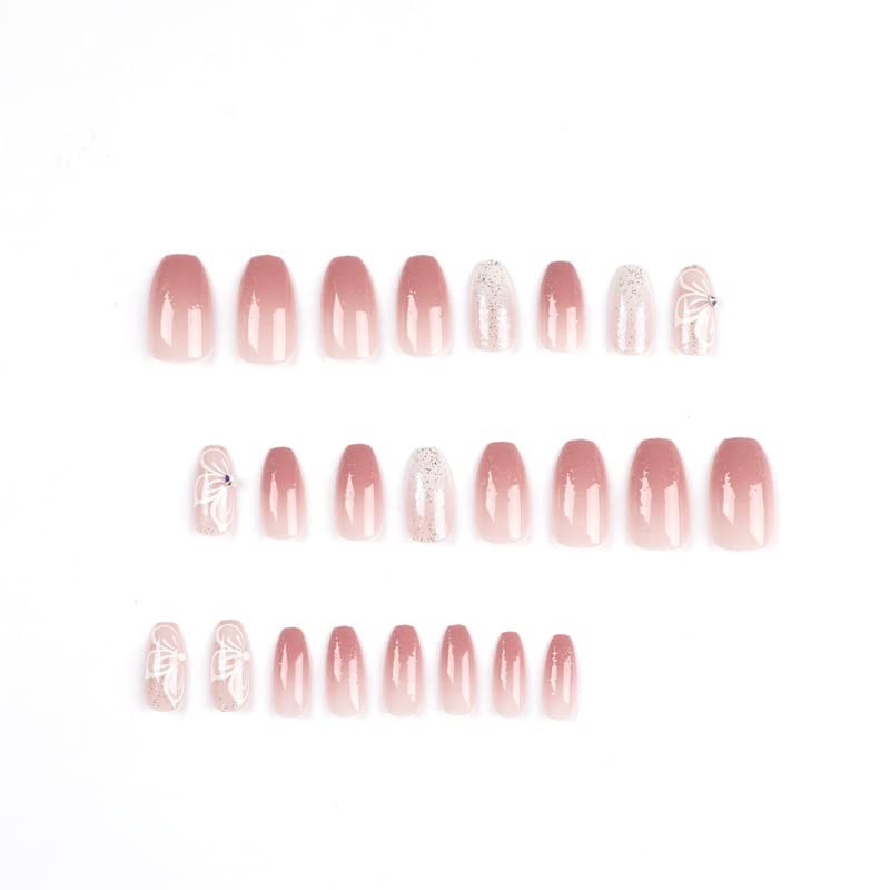 LONEOURS 24pcs French Almendra Nails, Acrílico, Cobertura completa, Uñas Falsas,