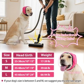 Dog Calming Hoodie Quiet Ear Cover for Noise Protection Anxiety Relief Ear Muffs, No Shake Ear Wraps for Dogs, Waterproof Swim Cap Bath Blow Dry Headband Wraps for Ear Hematoma Groom Fireworks(S,Rose)