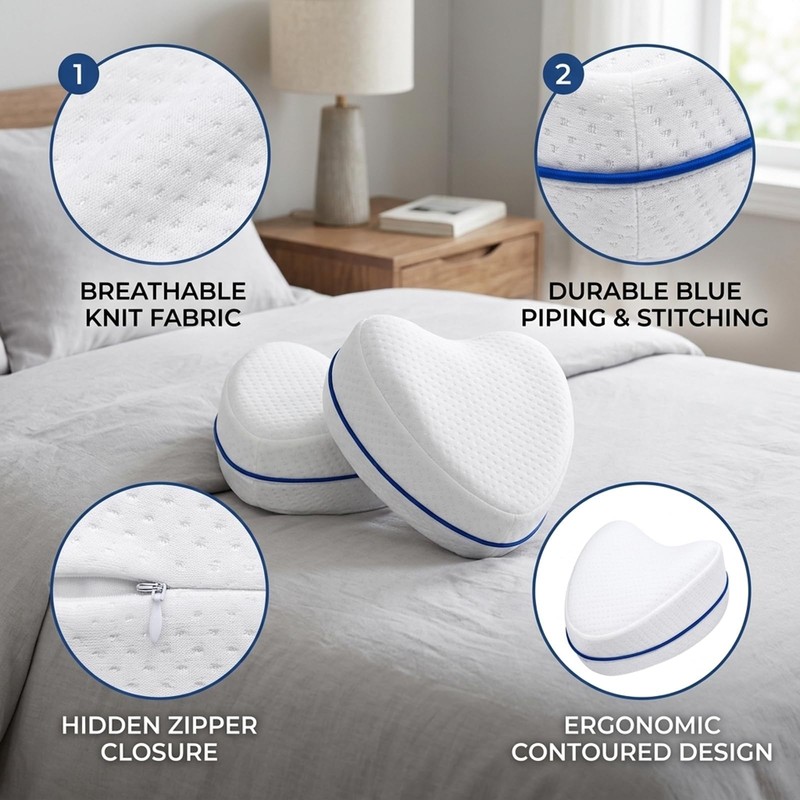 Set of 2 White Pillow Covers for Knee Support, Knee